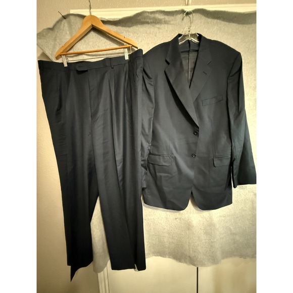 Bachrach Suit Men's 48 XL Jacket 44 W x 32 L Pants Blue Wool Cashmere Italy Set